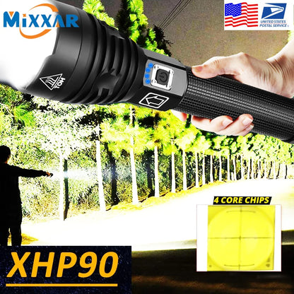 XHP90 LED Flashlight: USB Rechargeable Power Display Torch