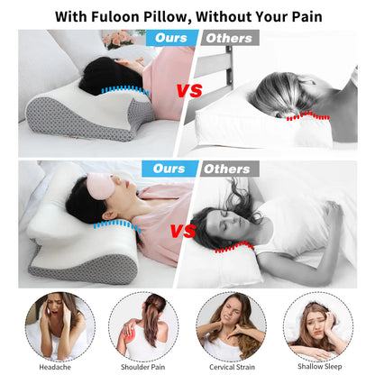 Fuloon Contour Cervical Pillow For Bed Sleeping, Memory Foam, Neck Pillows for Side, Back, and Stomach Sleepers