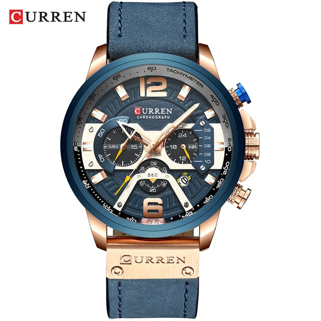 Military Leather Chronograph Wristwatch