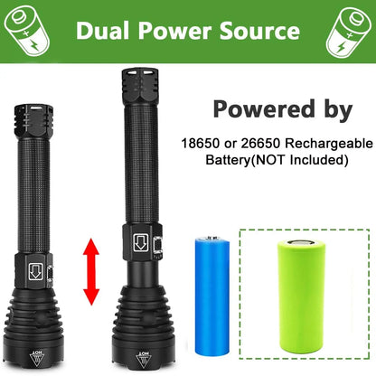 XHP90 LED Flashlight: USB Rechargeable Power Display Torch