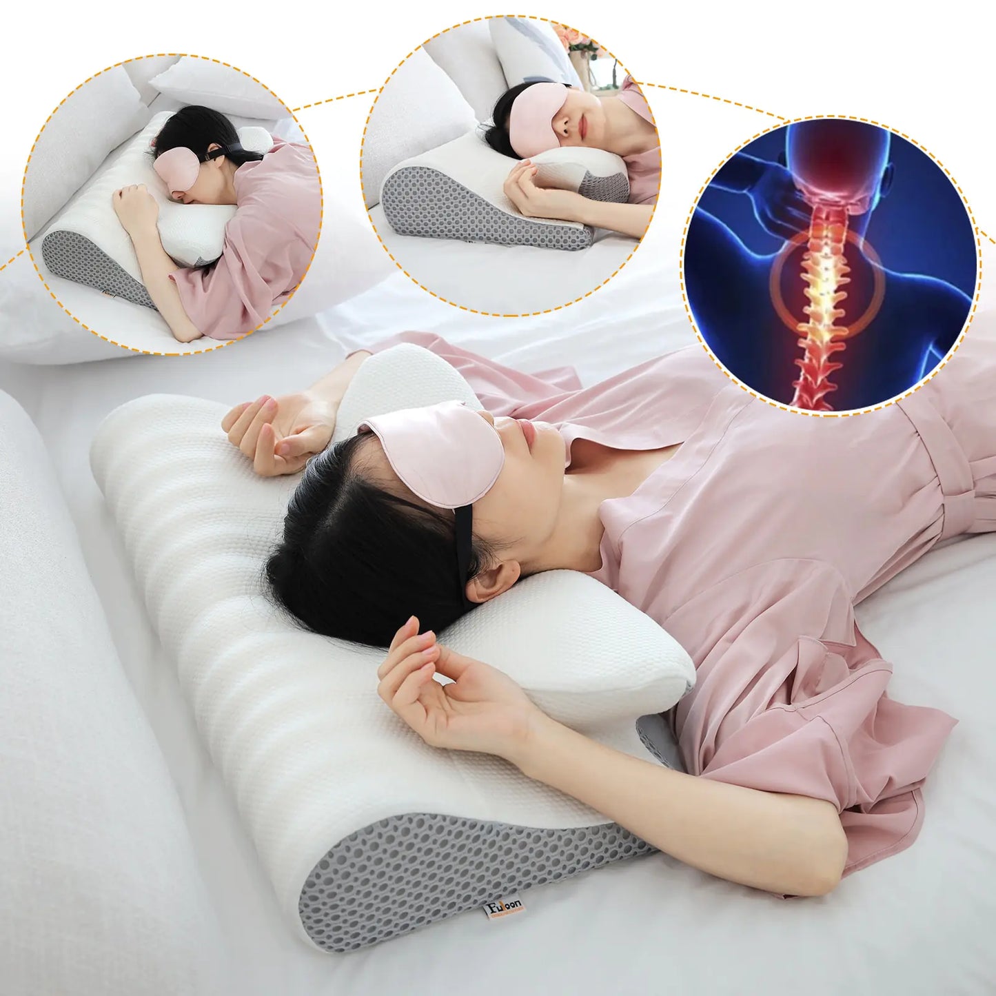 Fuloon Contour Cervical Pillow For Bed Sleeping, Memory Foam, Neck Pillows for Side, Back, and Stomach Sleepers