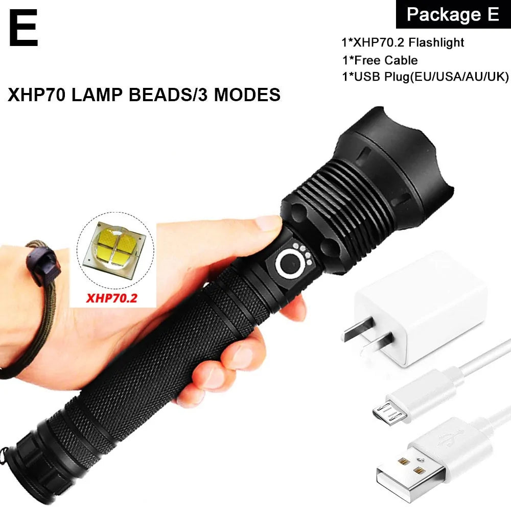 XHP90 LED Flashlight: USB Rechargeable Power Display Torch